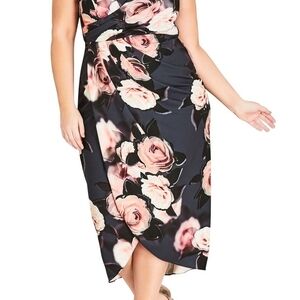 City Chic Black and Blush Floral Midi Dress